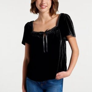 ModCloth Black Velvet Short-Sleeve Square-Neck Top - Size M - NEW WITH TAG